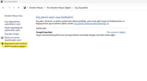 windows 11 bilgisayar uyku modu kapatma